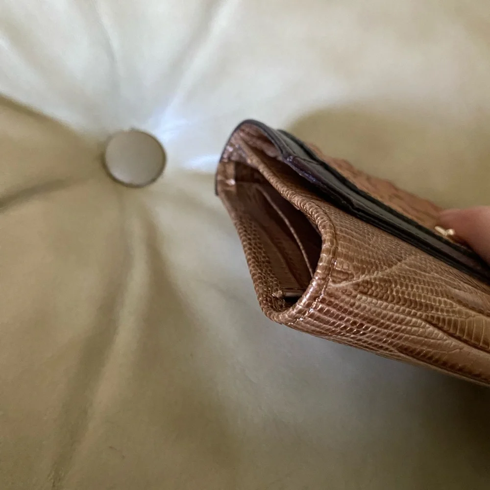 LKNW Brahmin Toasted Almond Bengal Checkbook Wallet READ! Croc Lizard